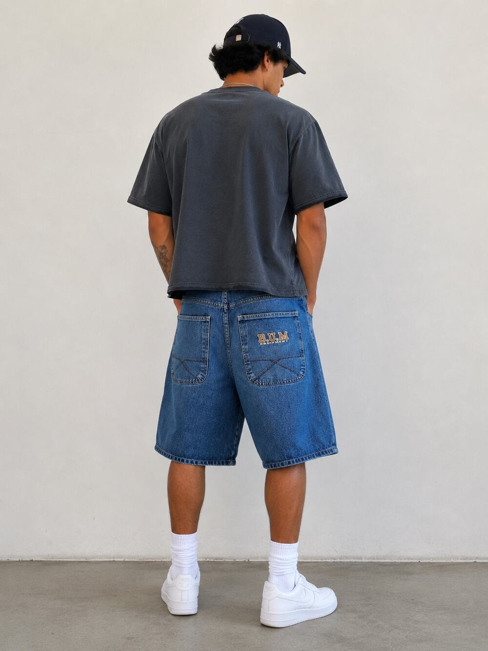 B.U.M. Equipment Vintage Style Denim Jorts Shorts Embroidered Baggy Blue 34